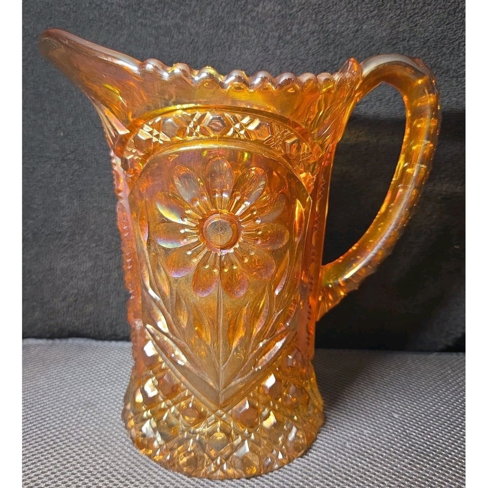 Vintage Imperial Carnival Glass Pitcher - Mayflower Daisy Pattern #678 -...